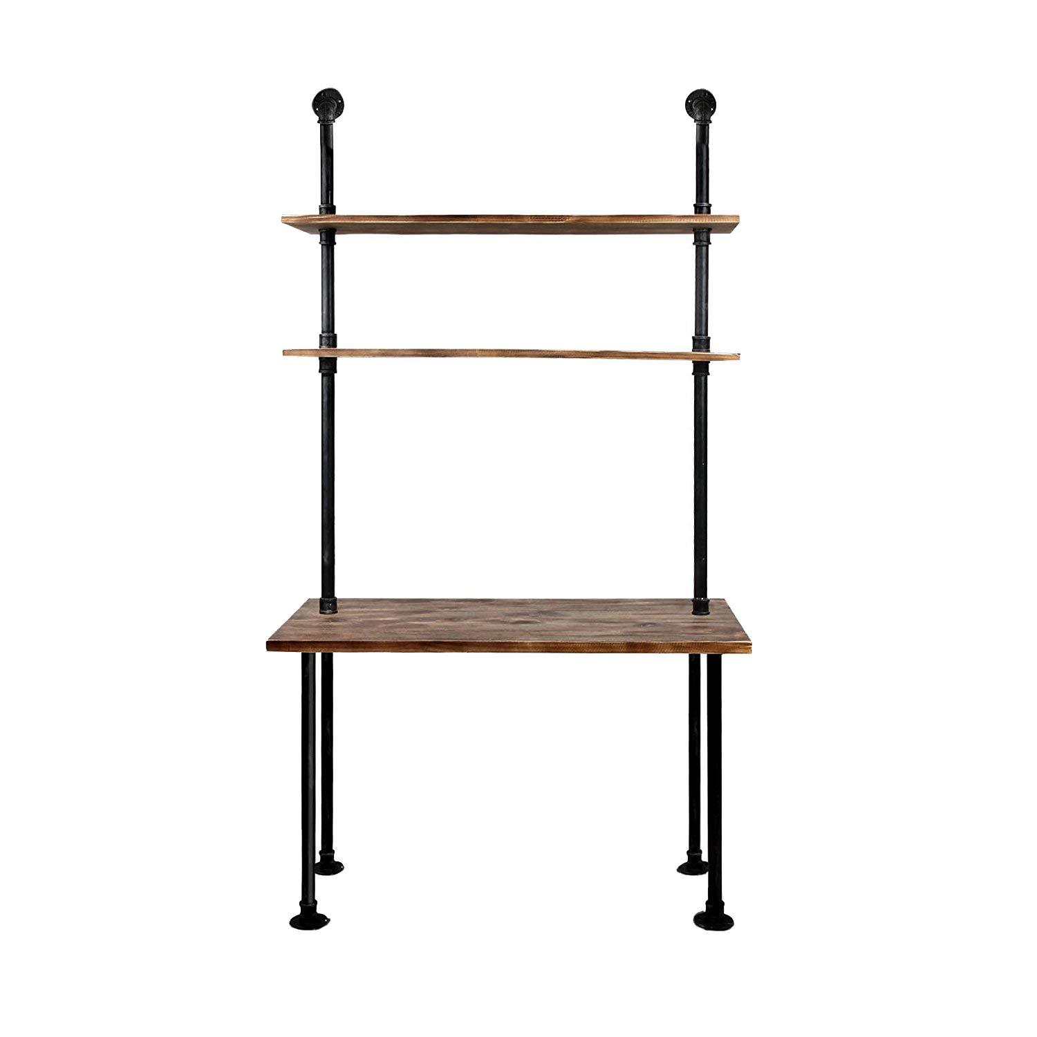 LOKKHAN LOKKHAN 79-inch Industrial Laptop Desk Solid Wood Computer Desk Wall Pipe Desk with Shelves Computer Table for Home Office (L:40 inch)