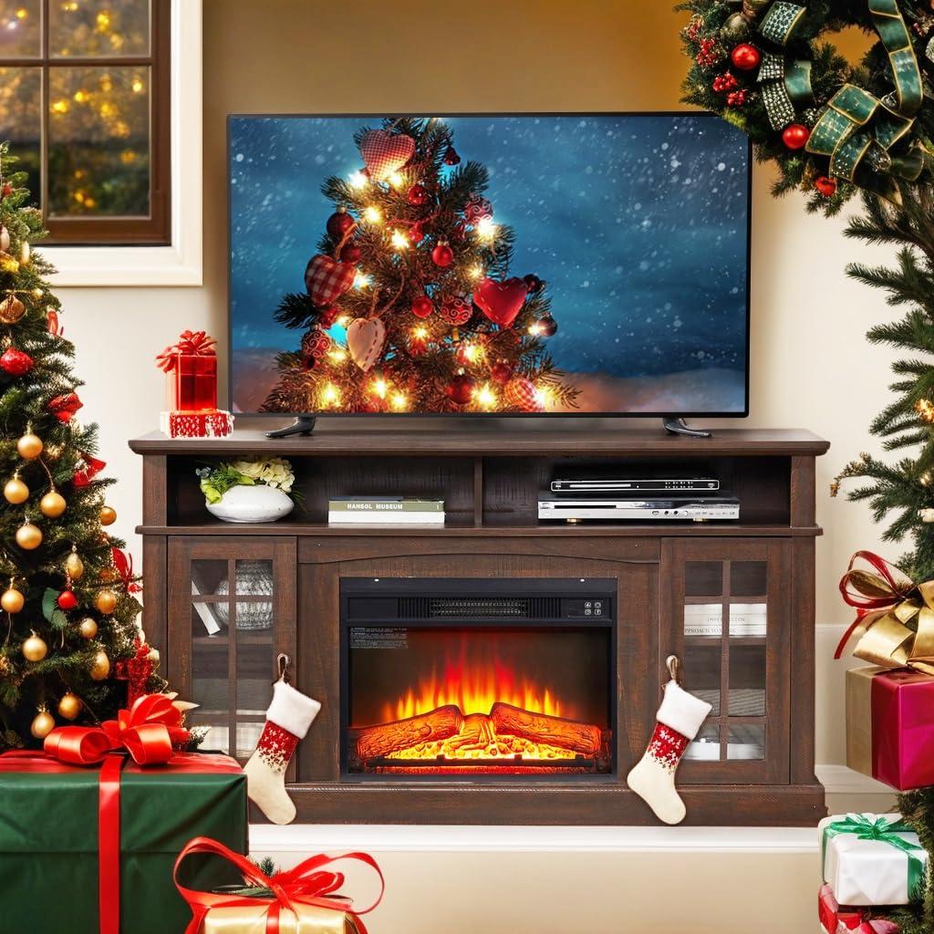 Augabam Fireplace TV Stand for TVs Up to 65 Inch,Electric Fireplace TV Console with Remote Control, TV Entertainment Center with 23 Fireplace (Espresso)