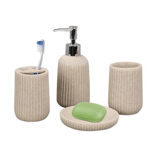 Tefola Tefola Beige Bathroom Accessories Set, 4 Pcs Resin Gift Set Apartment Necessities with Soap Dispenser,Toothbrush Holder,Bathroom Tumbler,Soap Dish for Vanity Countertop Accessories