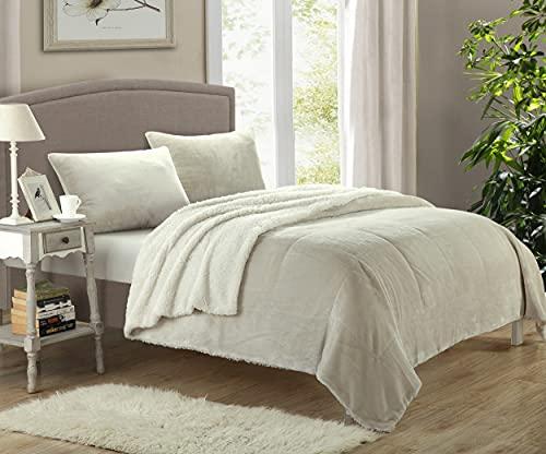 Chic Home Chic Home 3-Piece Evie Plush Microsuede Sherpa Blanket, Queen, Beige