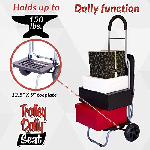 dbest products dbest products Trolley Dolly with Seat, Black Shopping Grocery Foldable Cart Tailgate