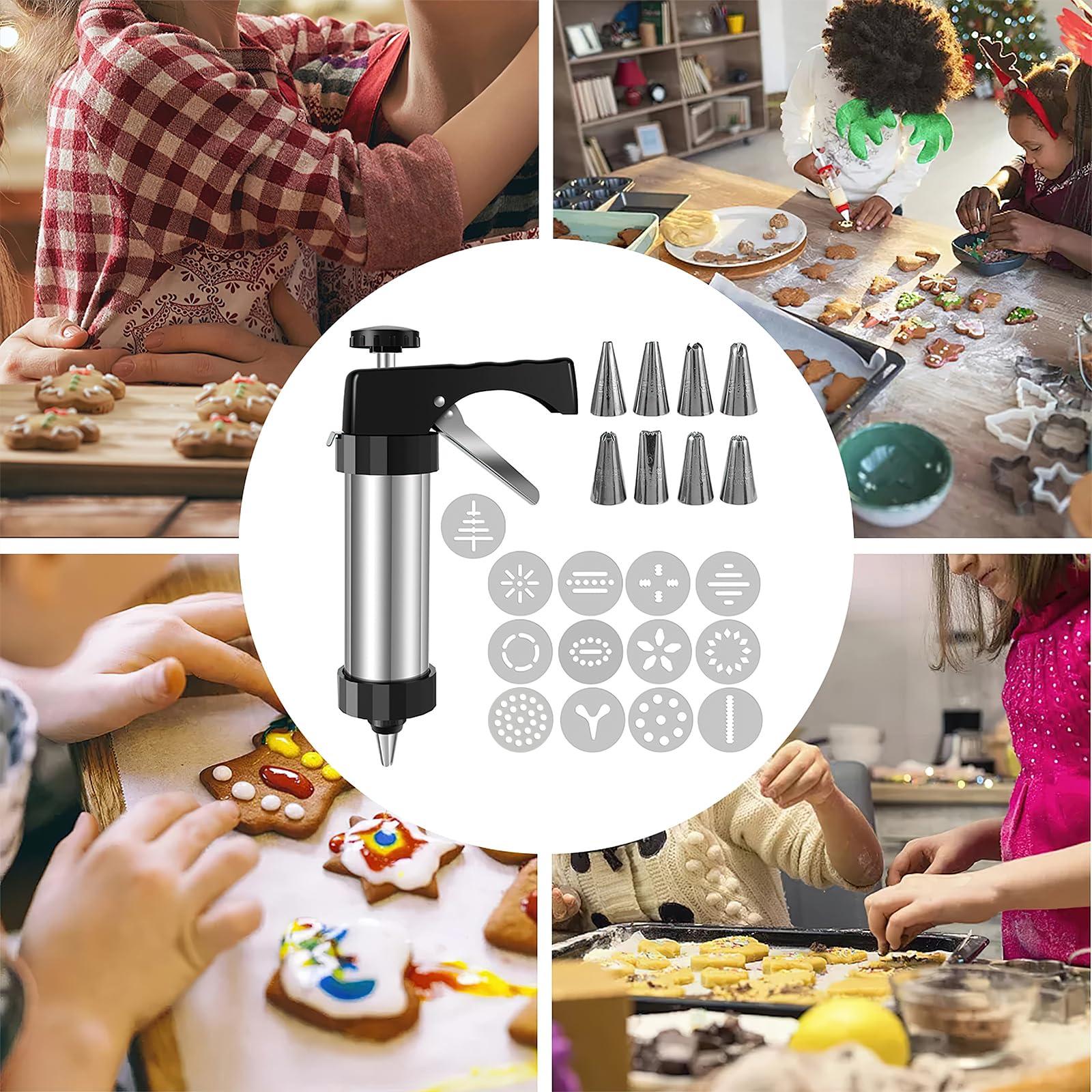 Muyoka Cookie Press Stainless Steel Cookie Maker Machine with 13 Discs and 8 Icing Tips Reusable Cookie Maker Kitchen Baking Tool for Cookie Making