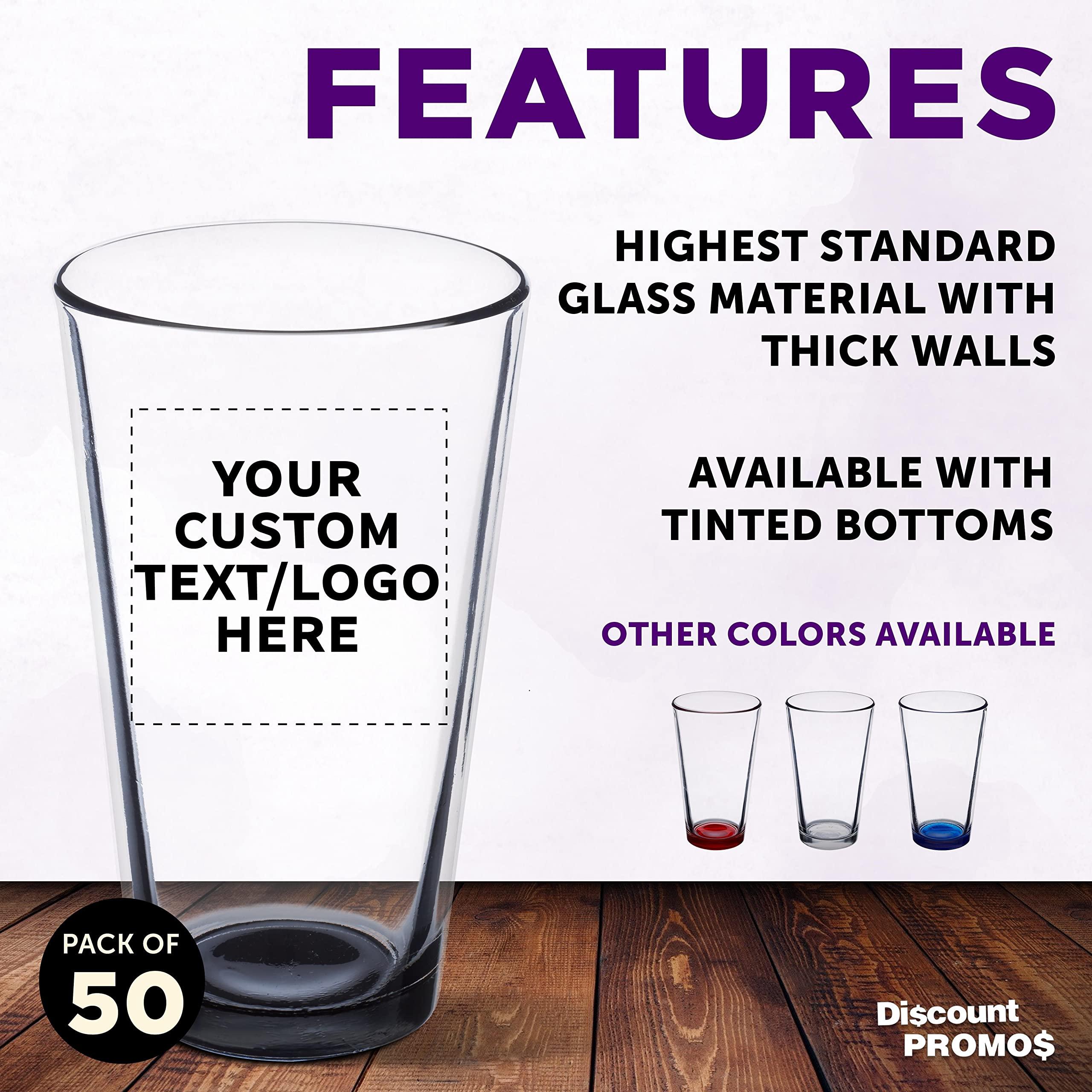 DISCOUNT PROMOS Custom Libbey Pint Glass 16 oz. Set of 50, Personalized Bulk Pack - Beer Glasses, Heavy Duty Drinkware - Black