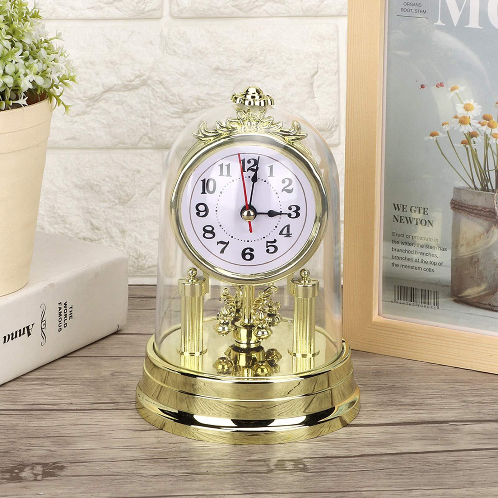 Honio Honio Clock Retro Glass Desk Clock Antique Room for Mute Retro Cover Stand Retro Decorated Table Clock Sundial Clocks (Gold)