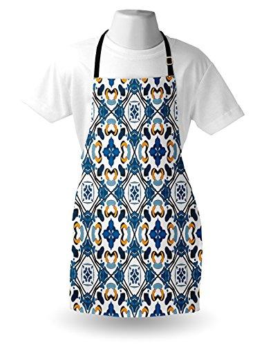 Ambesonne Ambesonne European Apron, Portuguese Ceramic Classic Tilework Building Artisan European Inspired Image Print, Unisex Kitchen Bib Apron with Adjustable Neck for Cooking Baking Gardening, Royal Blue