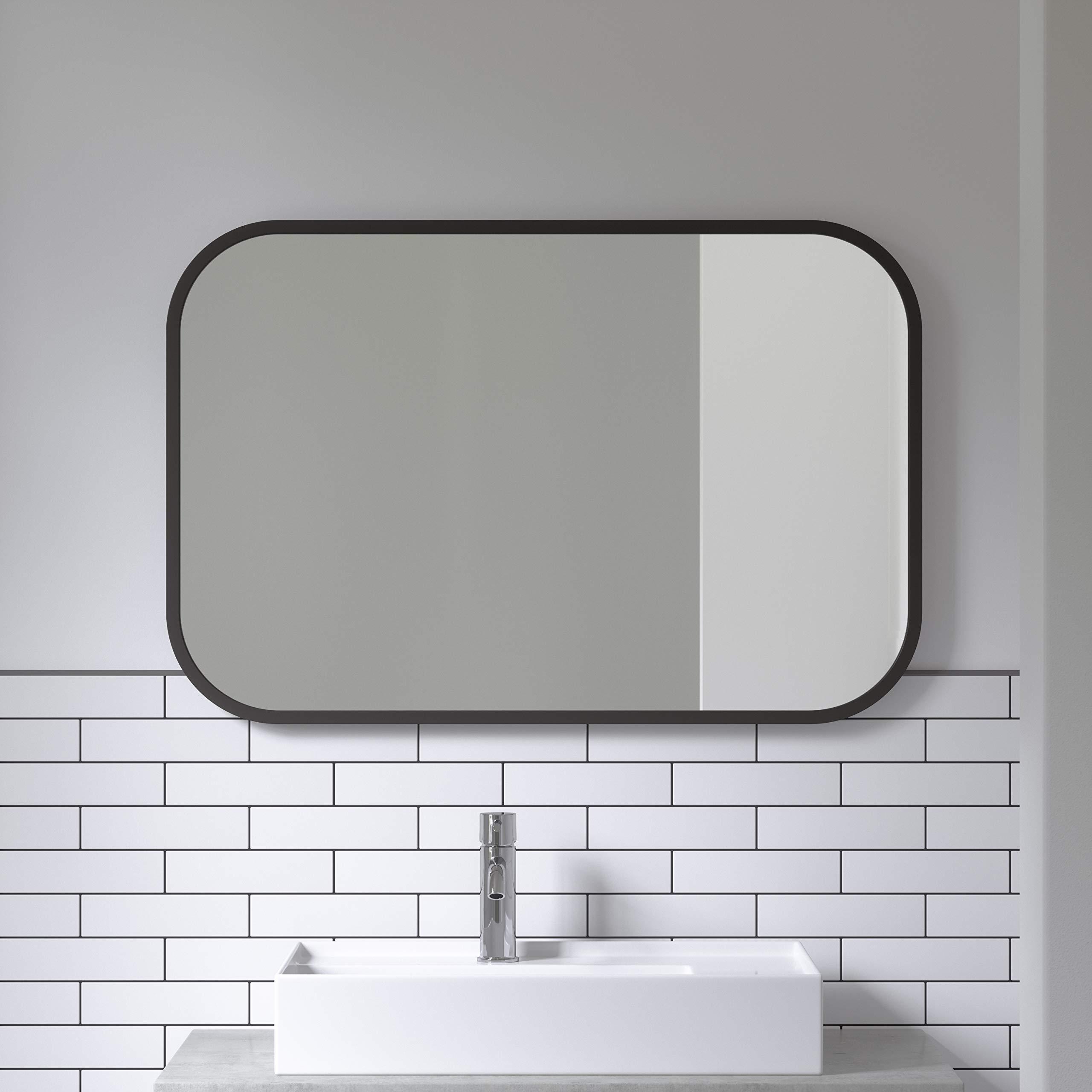 Umbra Umbra Hub Rectangular Wall Mirror with Rubber Frame, Modern Decor for Entryways, Washrooms, Living Rooms, Black