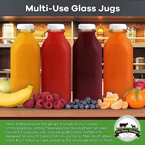 The Dairy Shoppe The Dairy Shoppe Heavy Glass Milk Bottle - Jug with Lid and a Silicone Pour Spout - Clear Milk Container for Fridge - Reusable Glass Milk Jug Dispenser - Made in USA (33.8 oz, 1 Pack)