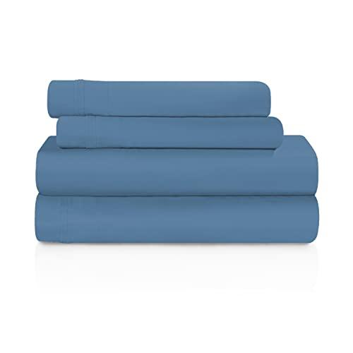 SUPERIOR Superior Egyptian Cotton 4 Piece Sheet Set, Luxury 1200 Thread Count, Eco-Friendly, Sustainable Sheets, Ultra-Soft Basics, Solid, Deep Pocket Fitted Sheet, Flat Sheet, Pillowcases, King, Medium Blue