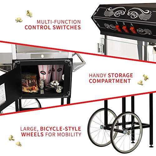 Funtime Funtime Sideshow Popper 8-Ounce Hot Oil Popcorn Machine with Cart, Black/Silver