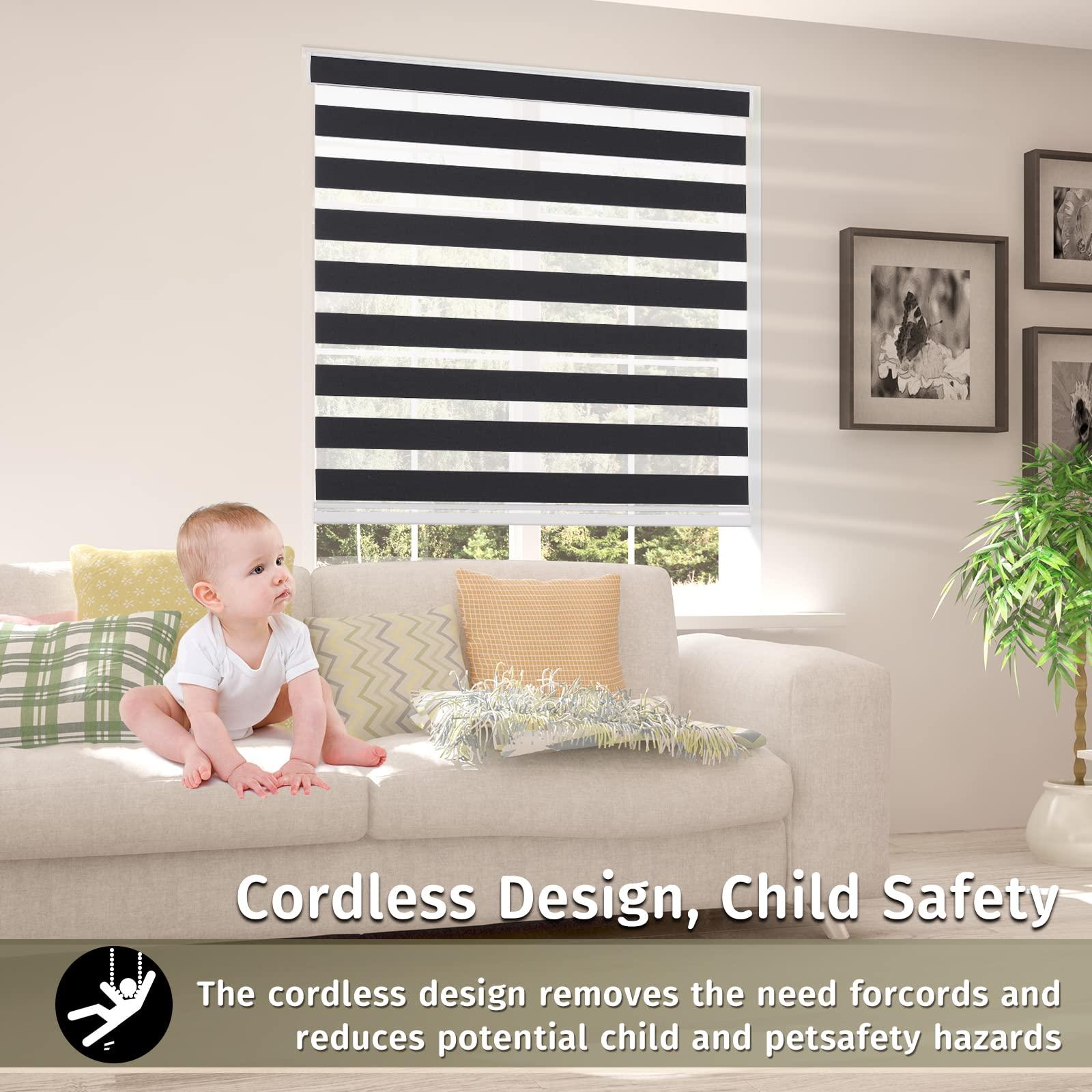 Yoinnt Cordless Zebra Blinds for Windows, Custom Size Zebra Roller Window Blinds, Dual Layer Blackout Zebra Roller Shades, Window Blinds for Home, Office, Kitchen, Bathroom 20 1/2 * 84in(W*H),Black