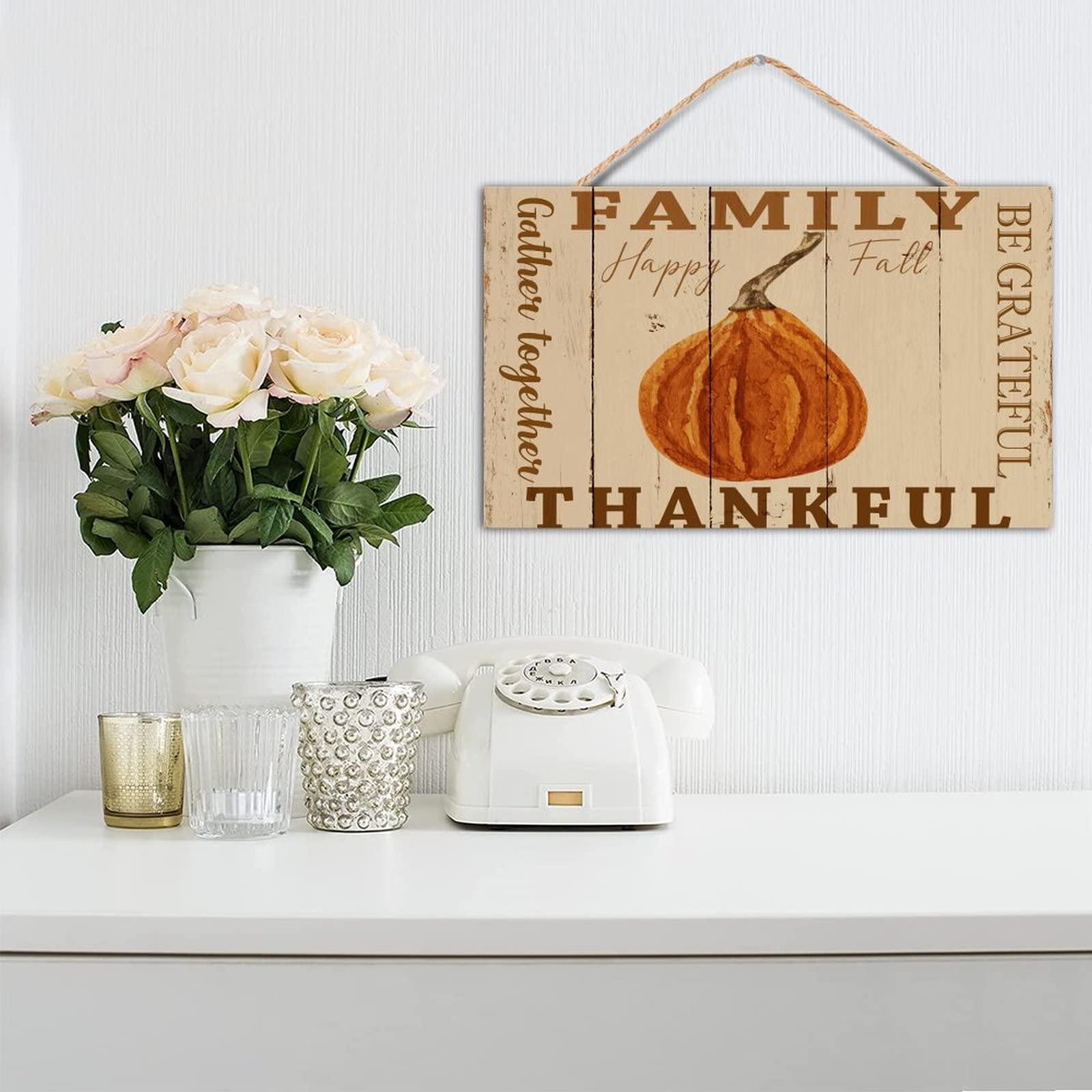 TEANFUN Farmhouse Home Sign Family Wall Decor Be Grateful Thankful Family Gather Together Wall Art Decor 8\"x14\" Farmhouse Wall Signs for Thanksgiving Home Decor Wall, Kitchen, Bedroom, Office