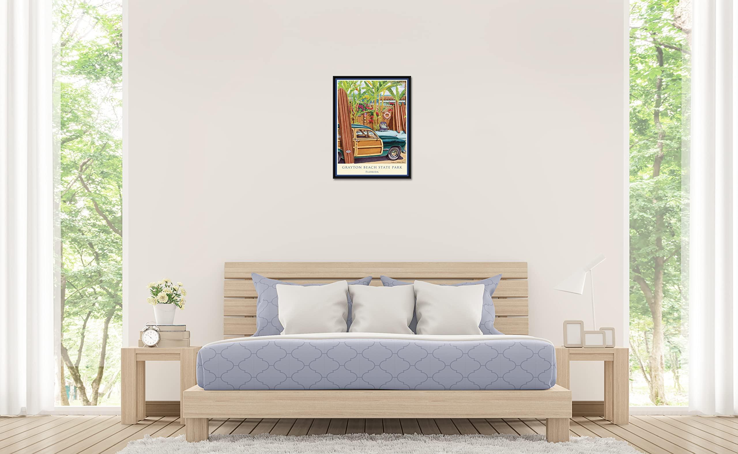 Northwest Art Mall Grayton Beach State Park Florida Beach Access Professionally Framed Giclee Archival Canvas Wall Art for Home & Office by Artist Evelyn Jenkins Drew 18\" x 24\"