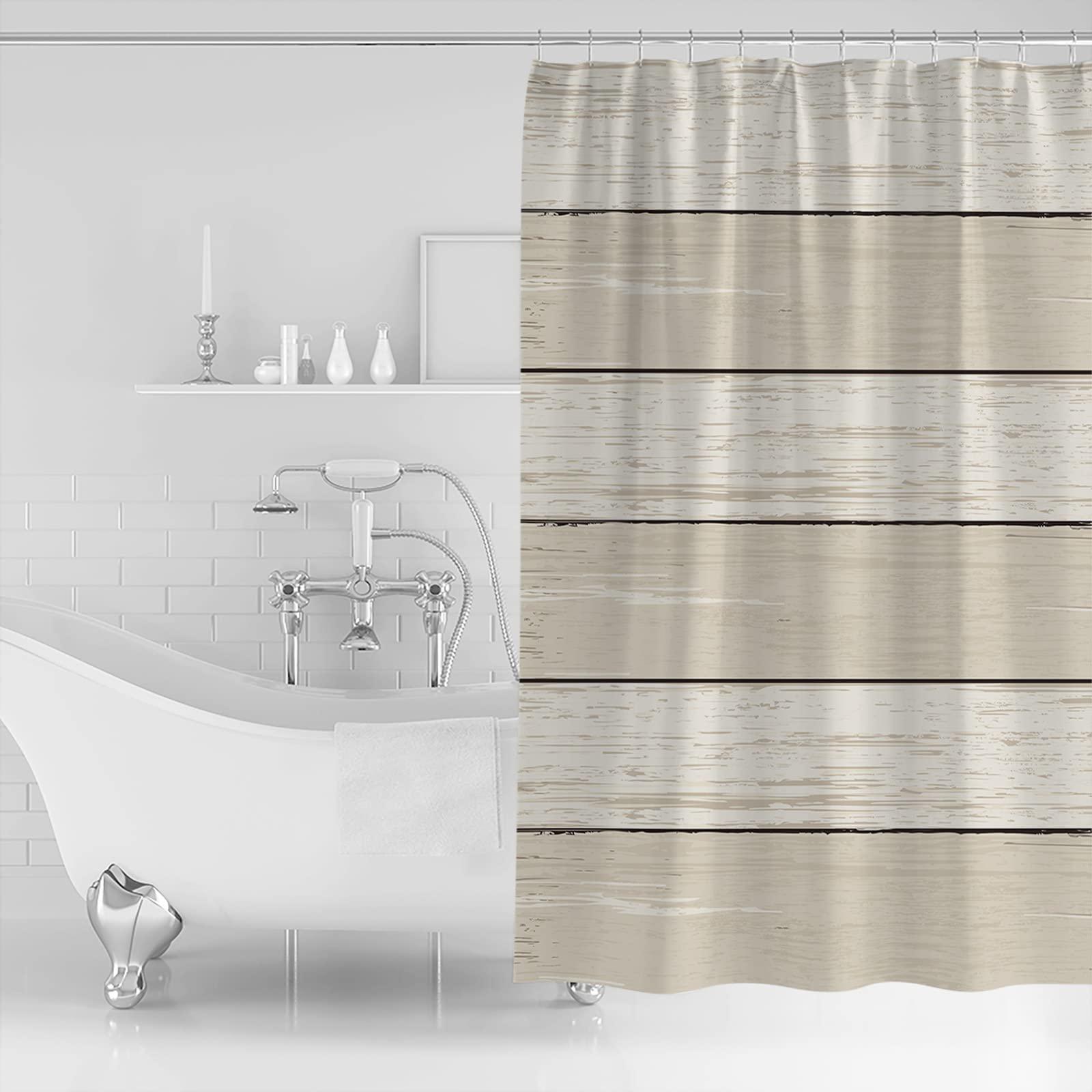 Sunteeny Shower Curtain Ivory and Beige Gradient Wood Grain Shower Curtains Waterproof Polyester Fabric Bath Curtains with Hooks for Farmhouse Bathroom Decor 36\" Wx72 L