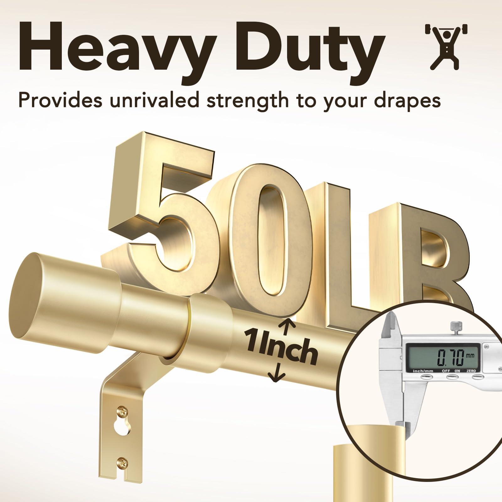 IFELS Extra Long Curtain Rods for Windows 32 to 240 Inch, 1 Inch Gold Curtain Rod, Heavy Duty Curtain Rods for Patio, Farmhouse, Bedroom, Living Room, Adjustable Metal Curtain Rods (A2,Gold,32"-240")