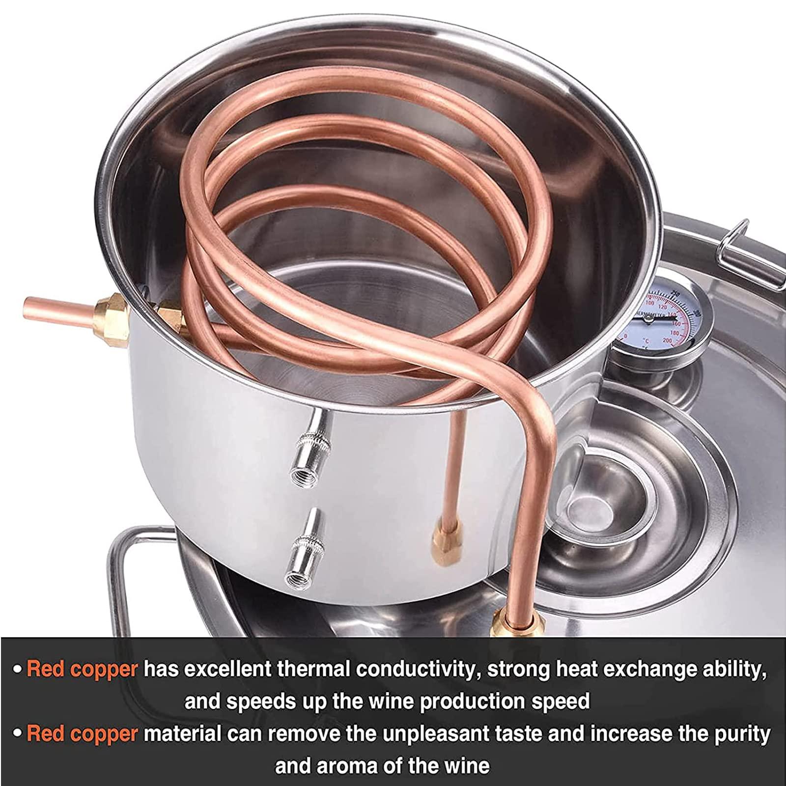 XXJJ XXJJ Moonshine Still Distiller Stainless Steel Water Distiller Copper Tube, Home Brewing Kit Build-in Thermometer for DIY Whisky Wine Brandy Spirits,6l/1.5gal