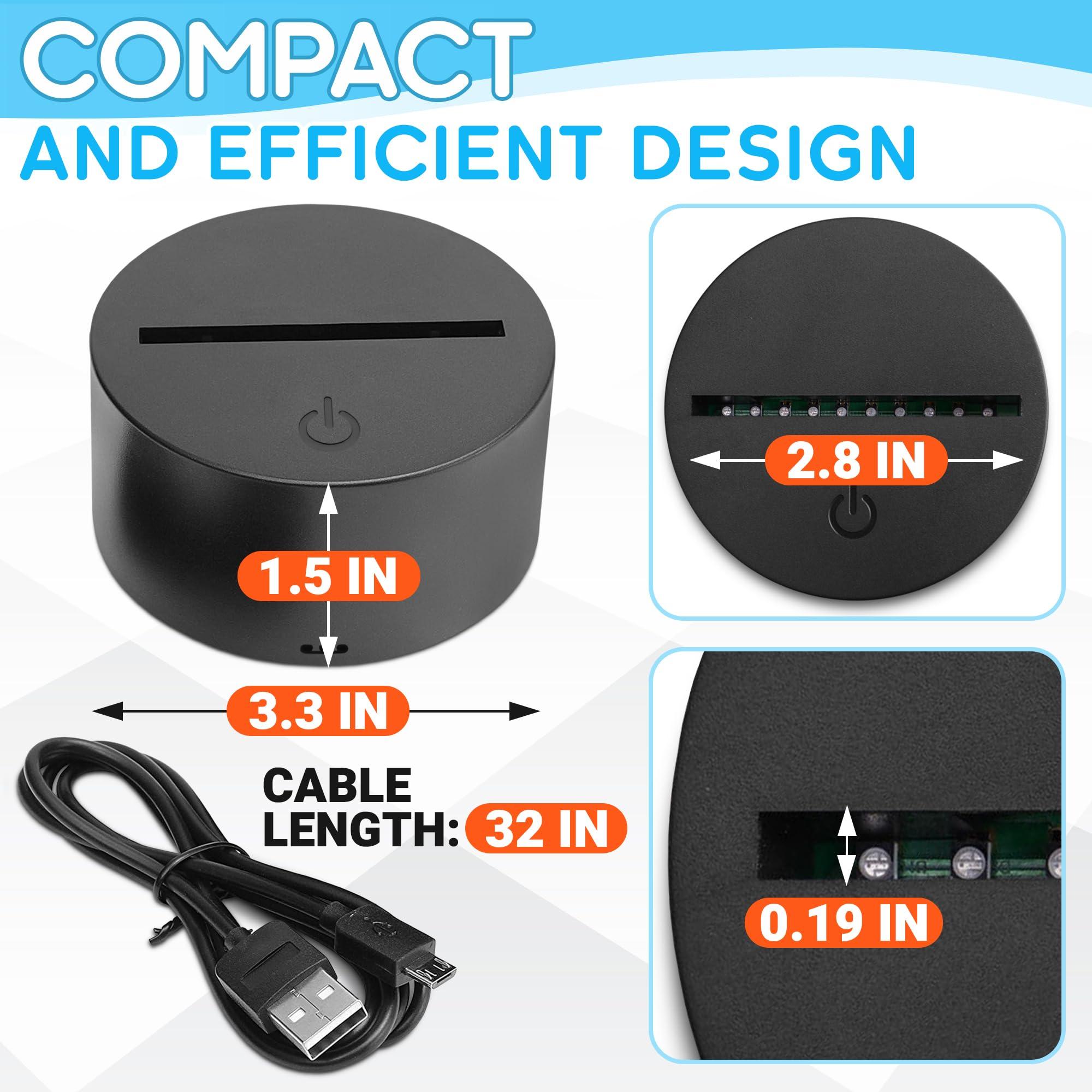 Reluen Reluen 3D LED Light Base for Glass Art 3D - Small Lamp Base Light for Crystal Display USB Lamp Base Living Room Light Base Small Black Light Display Base - 3D Desk Night Light Base LED Display Base