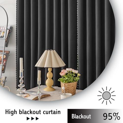 Jilron Jilron Magic Tape Stick on Curtains Blackout Curtains for Bedroom no Drillng Self Adhesive Curtain no Rod Small Window (Black, 35" W x 59" L) 2 Panels