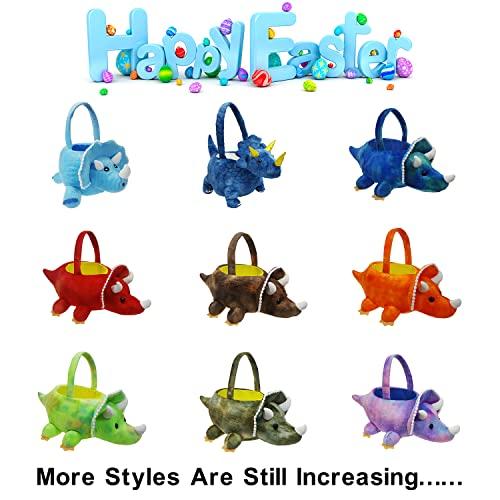 YOUBEMAGIC YOUBEMAGIC Personalized Plush Easter Dinosaur Basket Easter Egg Hunting Basket Easter Basket with Embroidery Name(Green Dinosaur Basket with Customization)