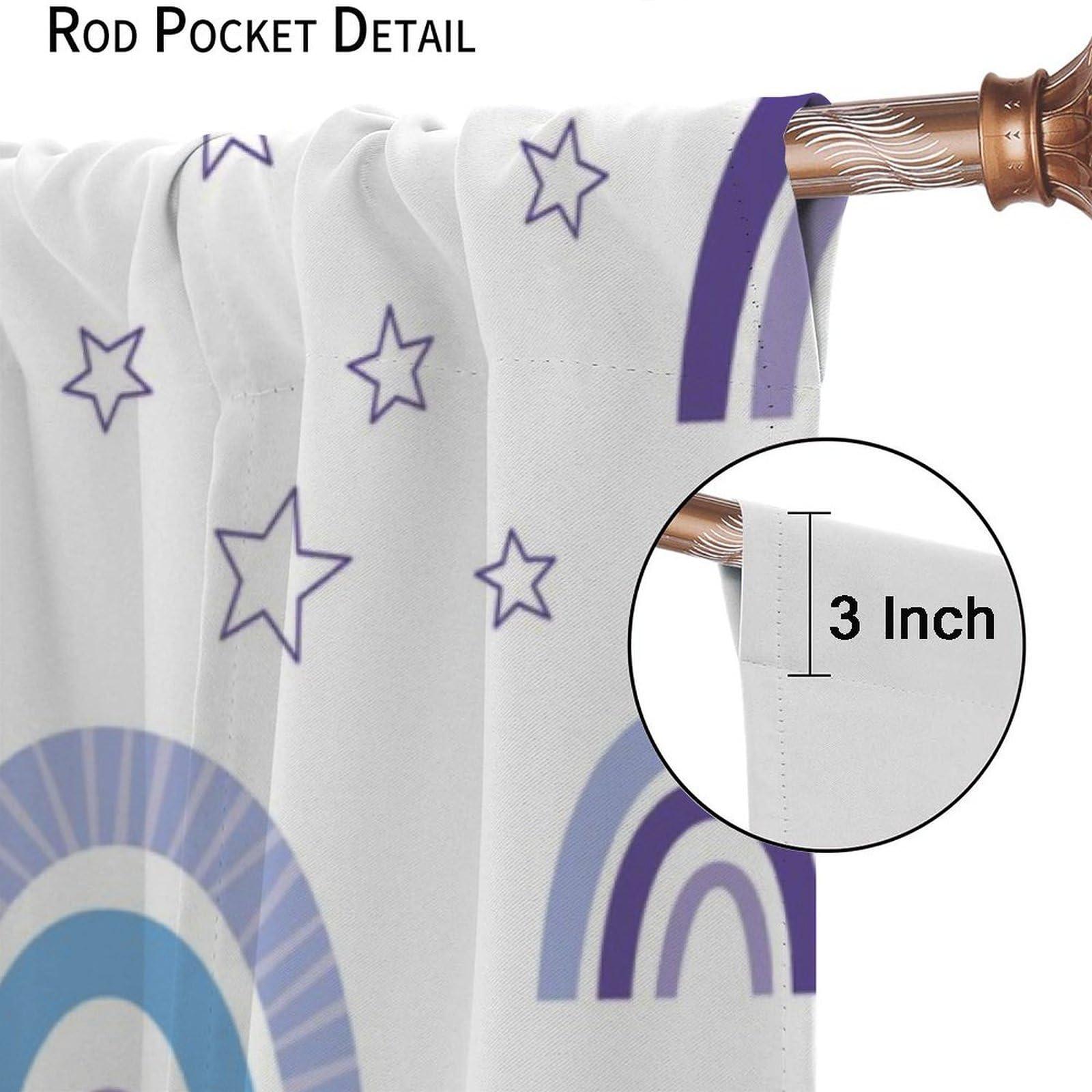 Chocolatemaoutdash Cute Nursery Rainbow Blackout Curtains Stars,Scandinavian Fun Print Purple Colours Rod Pocket Thermal Insulated Drapes Curtain for Kids,Teens Bedroom Living Room Kitchen 21x45in x 2