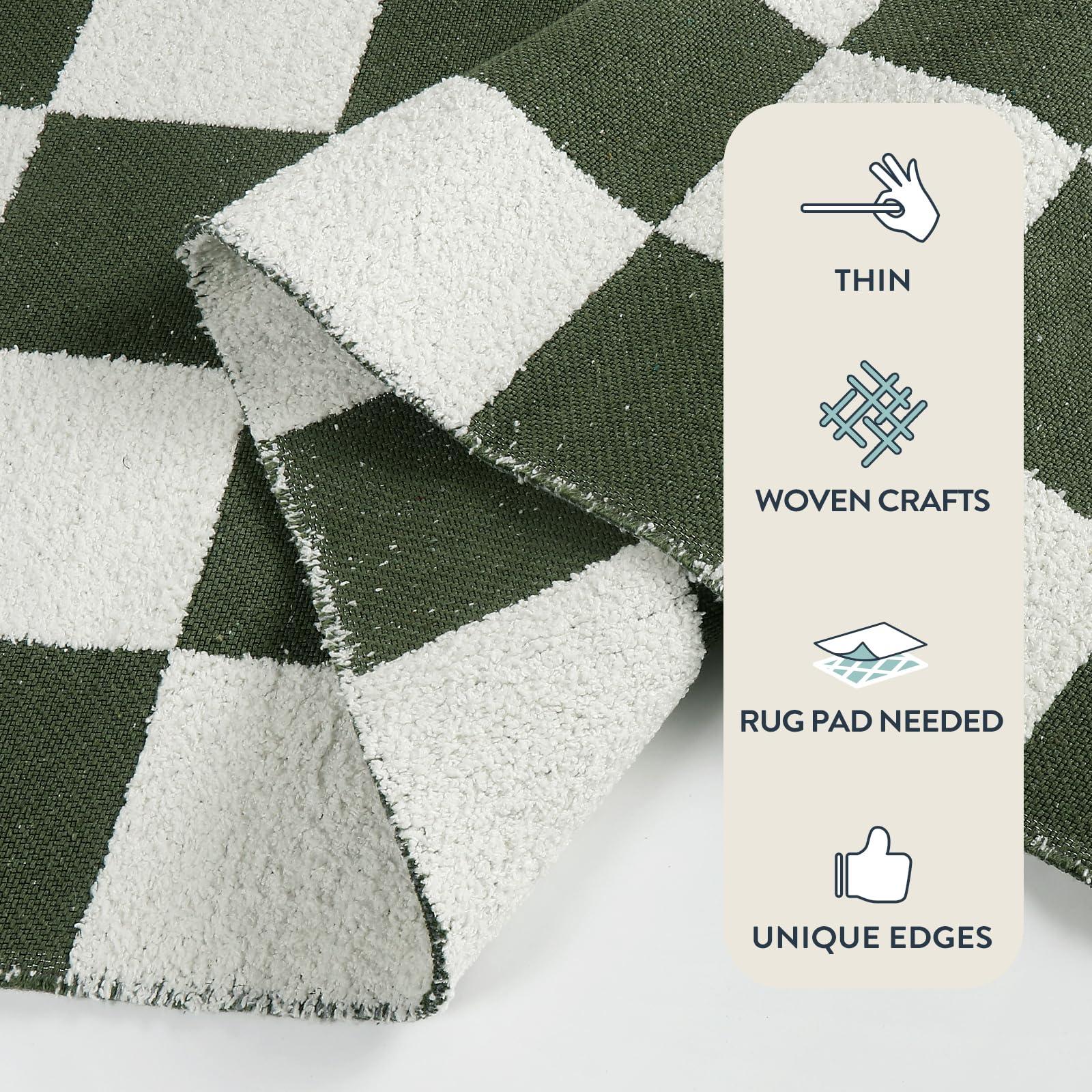 Lahome Lahome 6x9 Green Checkered Rug for Bedroom Boy Room, Modern Large Cotton Woven Checkerboard Green and White Rug, Retro Washable Art Decor Carpet for Living Room Home Decor