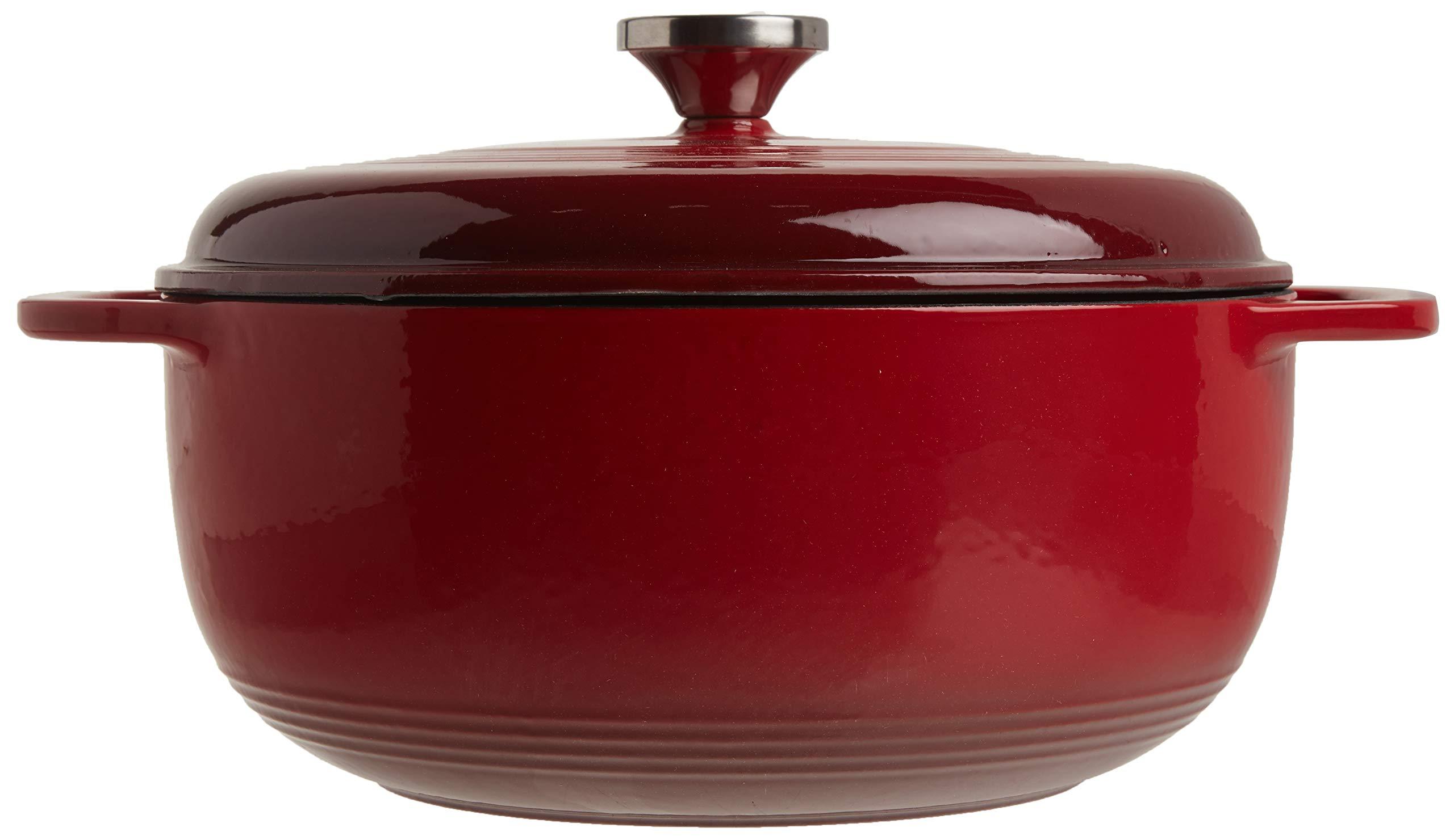 Lodge Lodge 6 Quart Enameled Cast Iron Dutch Oven with Lid Dual Handles Oven Safe up to 500 F or on Stovetop - Use to Marinate, Cook, Bake, Refrigerate and Serve Island Spice Red