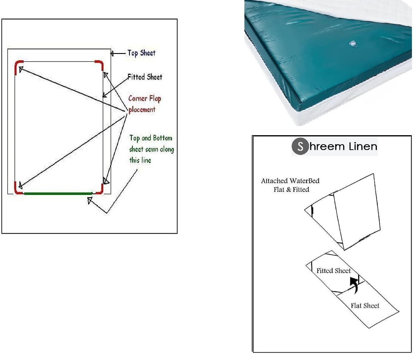 Shreem Linen Waterbed Sheets Queen Size Attached Waterbed Sheets 100% Egyptian Cotton 600-Thread Count 4 Piece Sheet Set 15\" Deep Pocket Attached Waterbed Sheet Set in Solid (Sage, Queen)