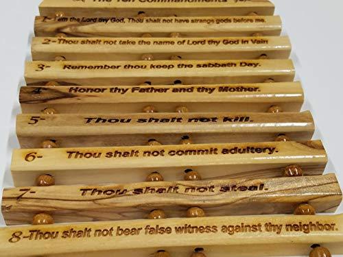Bethlehem Gifts TM Olive Wood Hanging English Engraving of the Ten Commandments by LION OF JUDAH MARKET
