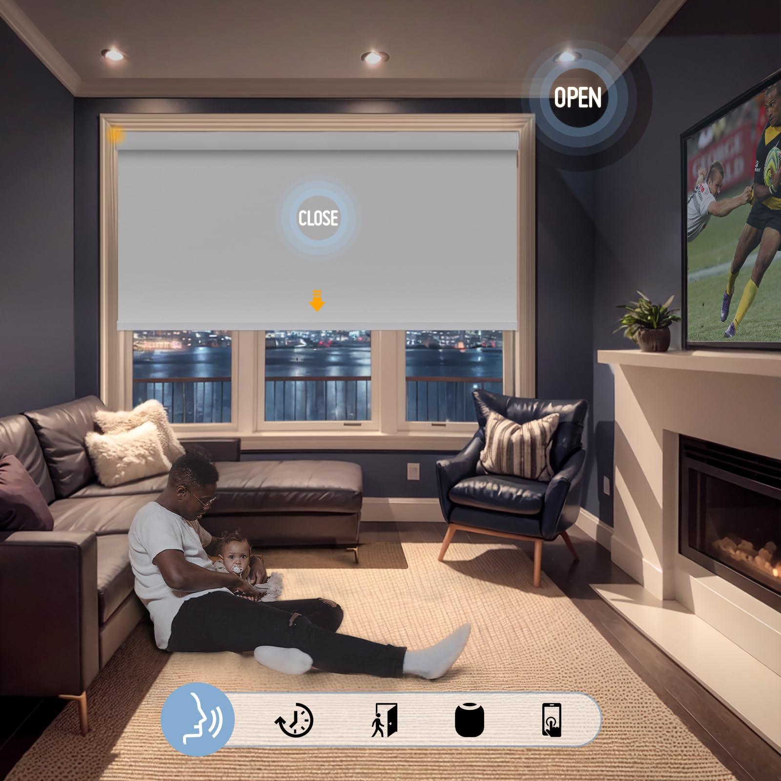 Keego Keego Smart Motorized Roller Blinds with Remote Automatic Blinds for Windows Wi-Fi Enabled Compatible with Alexa and Google Custom Automatic Window Shades White-Blackout