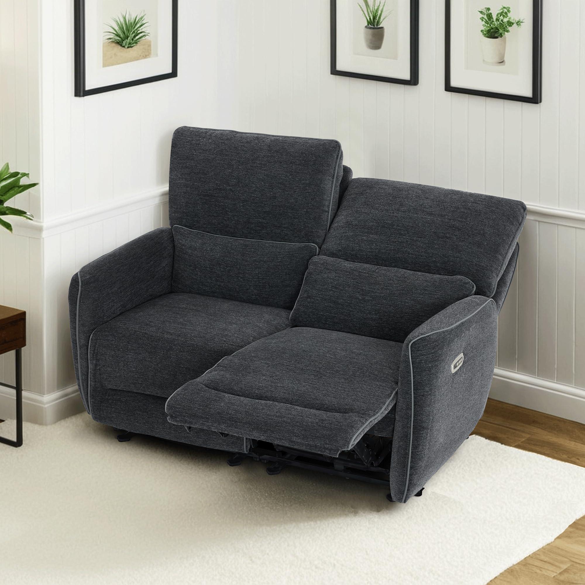 MCombo MCombo 60.2" Wall Hugger Power Reclining Loveseat Sofa with Adjustable Headrest, RV Recliner Loveseat with USB and Type C Charge Ports for Small Spaces 6924 (Dark Grey)