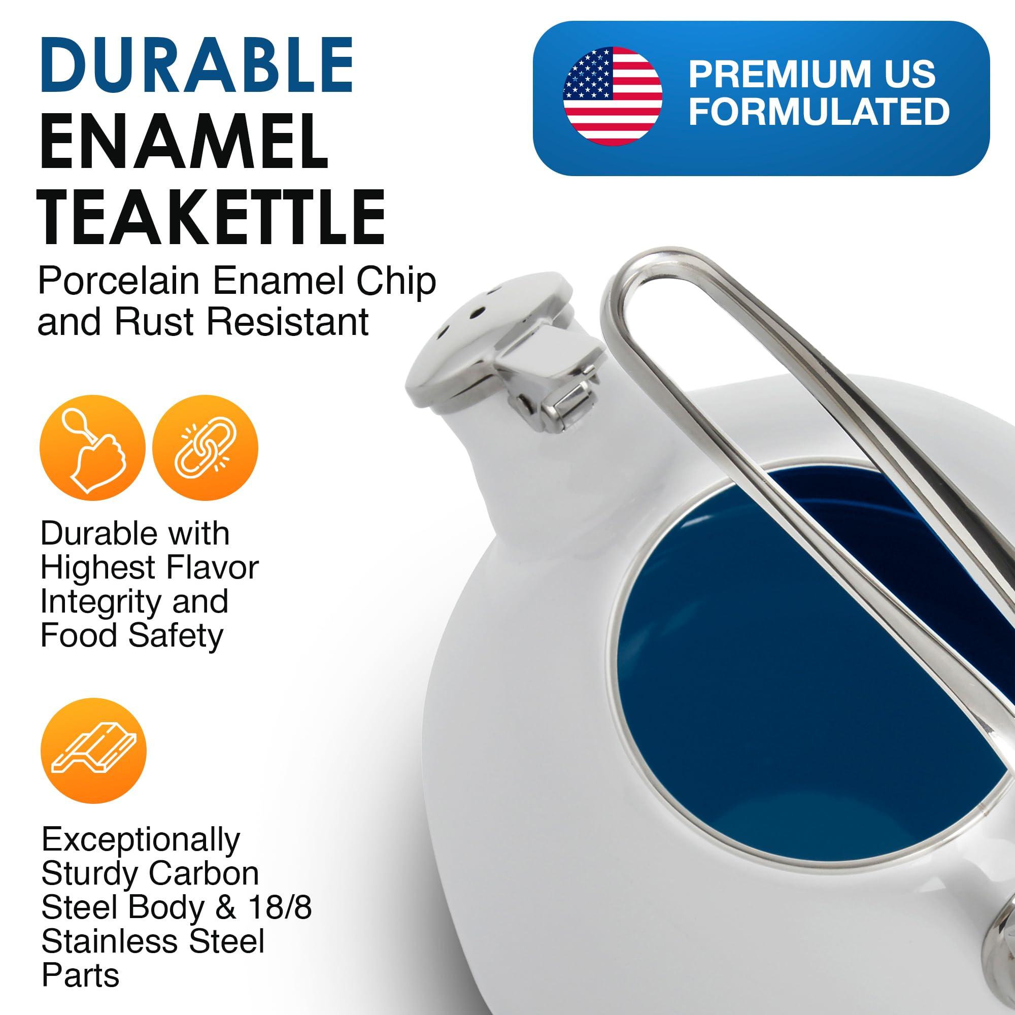 Chantal Chantal Classic Teakettle, 1.8 QT, Enamel On Steel, 2-Tone Harmonica Whistle, Rapid Boil and Even Heating (White)