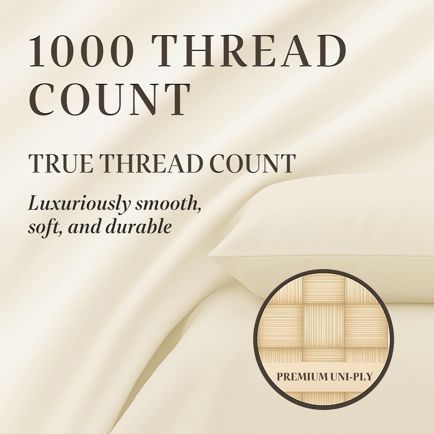 Hyde Lane Hyde Lane Luxury 1000 Thread Count 100% Cotton California King Bed Sheets | Very Comfy Soft & Thick with Deep Pocket - Fits up to 18\" Mattress, Cotton Bed Sheets Cal King - 4 PC (Ivory/Cream)