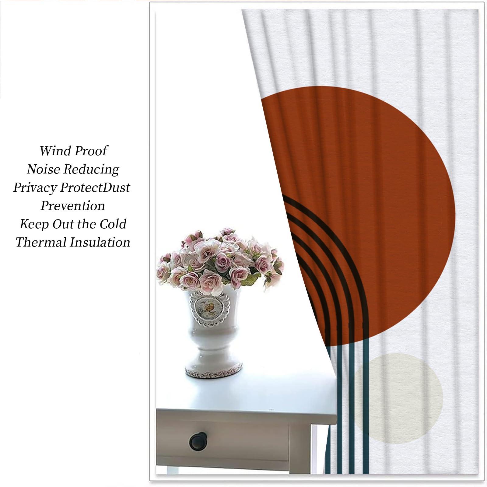 MPUTIE Mid Century Gray Brick Red Circle Kids Curtains, Minimalist Boho Arch Blackout Curtains, Thermal Insulated Grommet Washable Window Drapes for Bedroom Kitchen Apartment Nursery 2 Panels - 63x63Inch