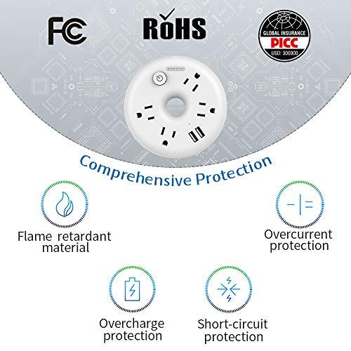 NTONPOWER NTONPOWER Power Strip Flat Plug with Circuit Breaker, 4 Outlet 2 USB Desktop Charging Station with 5ft Extension Cord, Wall Mount Compact for Travel Home Office Bedside