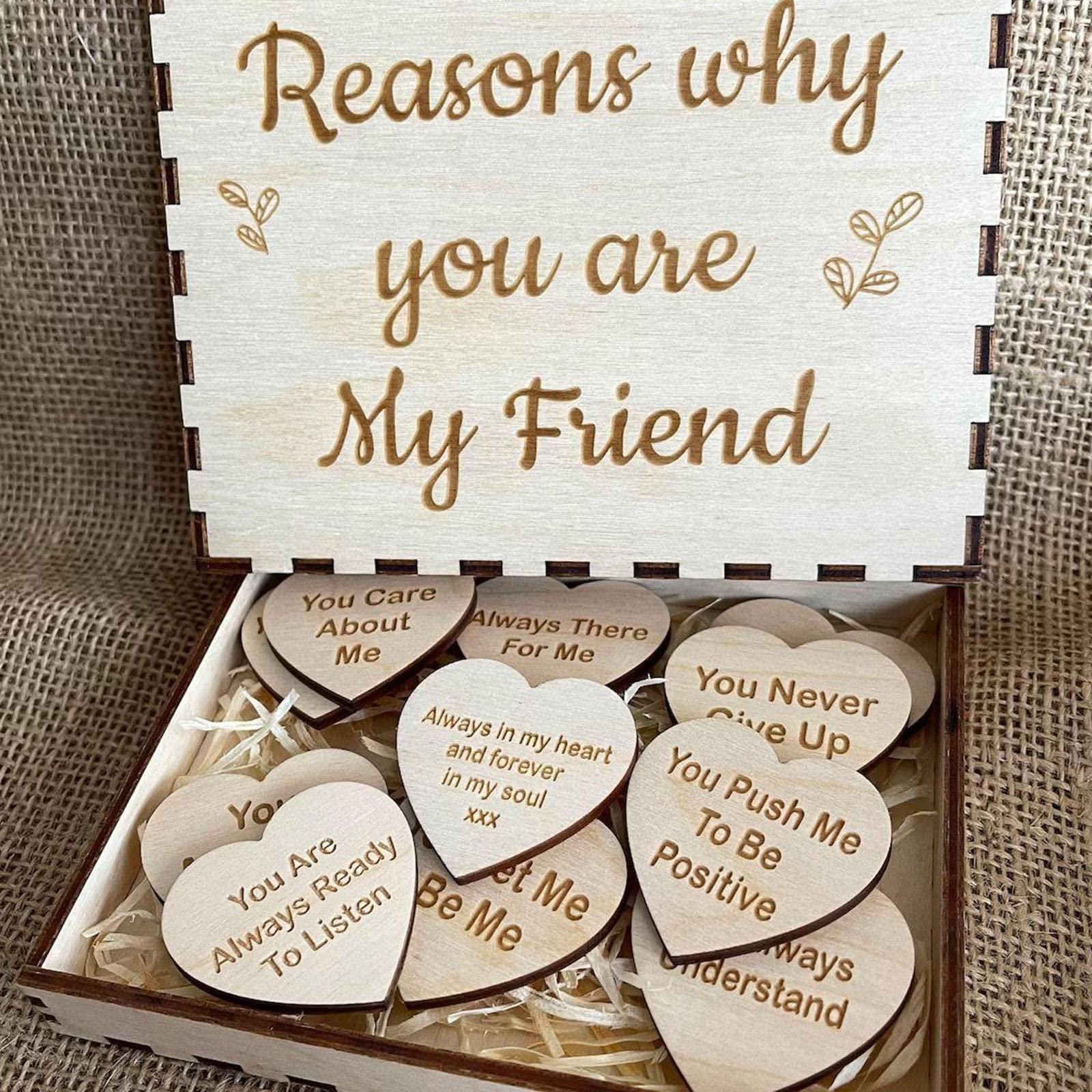 SHOUD SHOUD Unique Friendship Gift,Friendship Wooden Hearts in The Box Reasons Why You are My Friend Personalized Wooden Box and Heart Tokens Set,Christmas Gift(Without Box)
