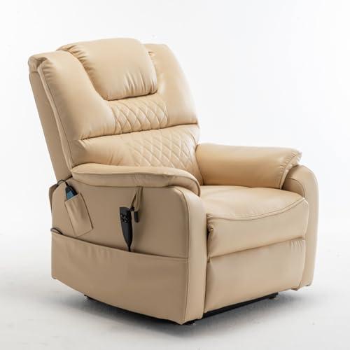 WEALTHKING Luxurious Electric Lounge Chair for Elderly - Power Supply Recliner Sofa with 180 Flat Lying Position, Remote Control, Side Pockets - Perfect for Living Room, Bedroom, Home Theater (Beige+PU)