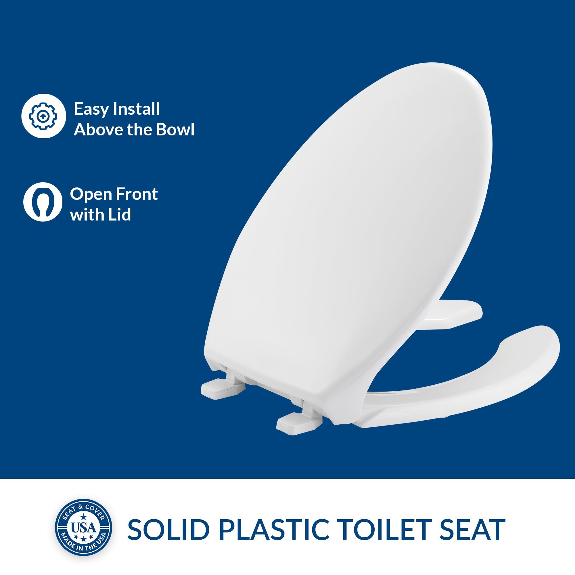 Bemis Bemis 1950 000 Commercial Heavy Duty Open Front Toilet Seat with Cover, Plastic, 1 Pack Elongated, White