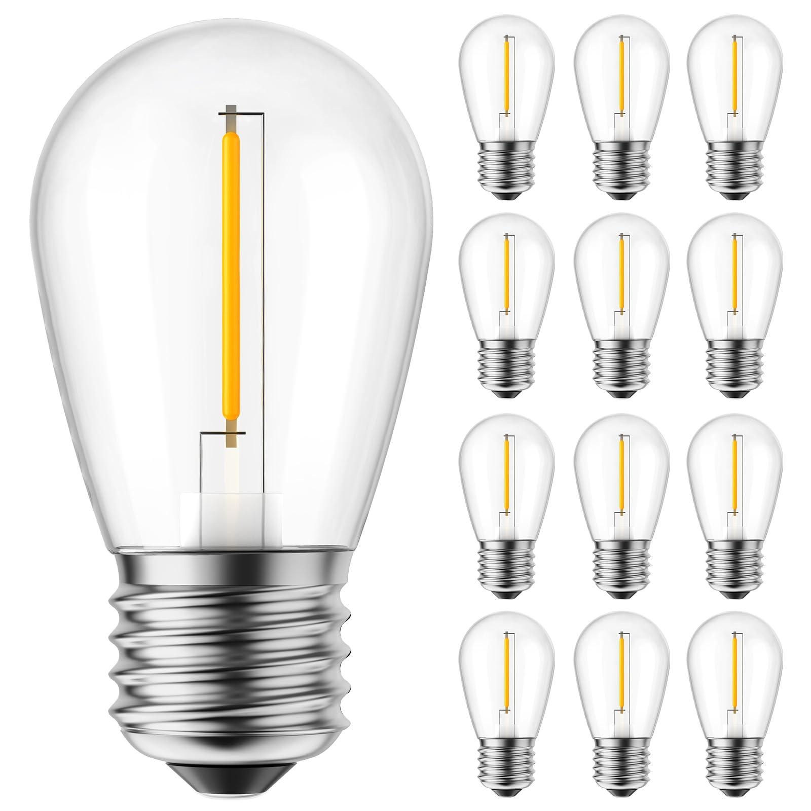 Minetom Minetom LED S14 Replacement Light Bulbs, 15 Pack Shatterproof Light Bulbs Equivalent to 11 W, E26 E27 Regular Medium Screw Base for Outdoor Home Light Fixtures and Decorative, 2700K, Warm White