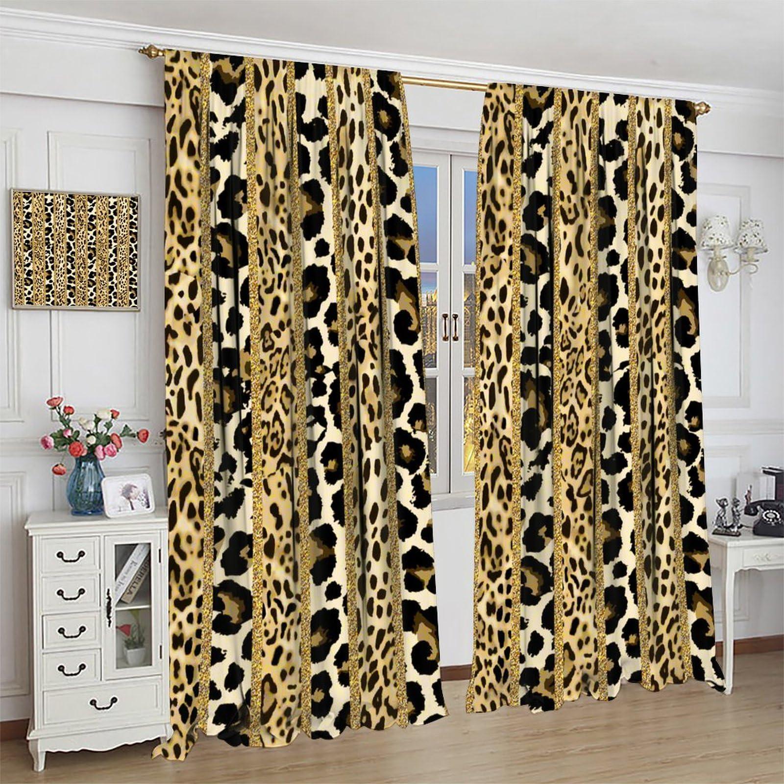 Hazuff Hazuff Leopard Print Blackout Window Curtains, Prairie Cheetah Gold Leopard Animal Print Decoration Insulate Rod Pocket Curtains for Bedroom Living Room Kids Room 42X45in