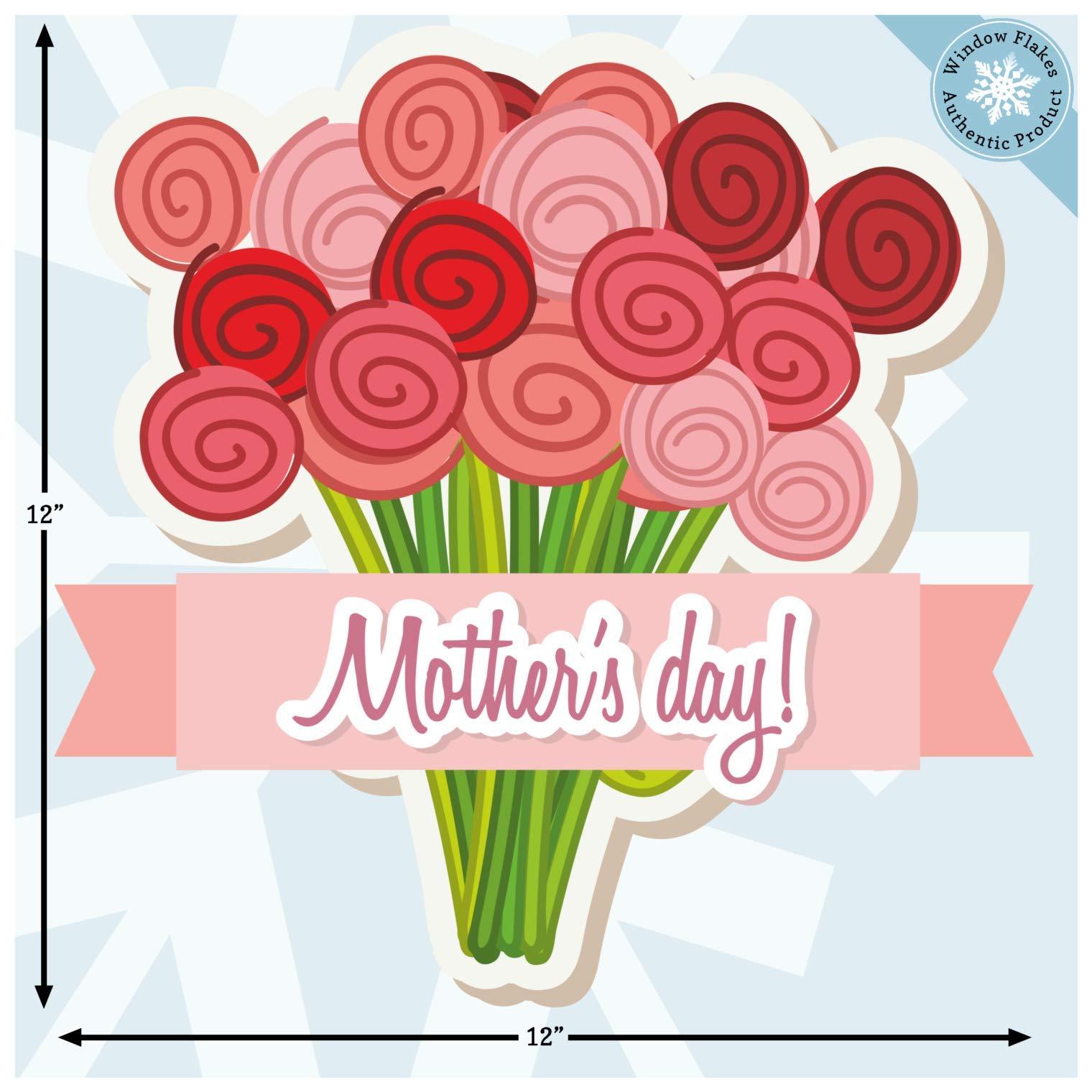 Window Flakes Happy Mothers Day Window Clings - Flower Bouquet - Mother\'s Day Window Stickers - Decorative Vinyl Spring Window Cling - Mothers Day Window Decoration
