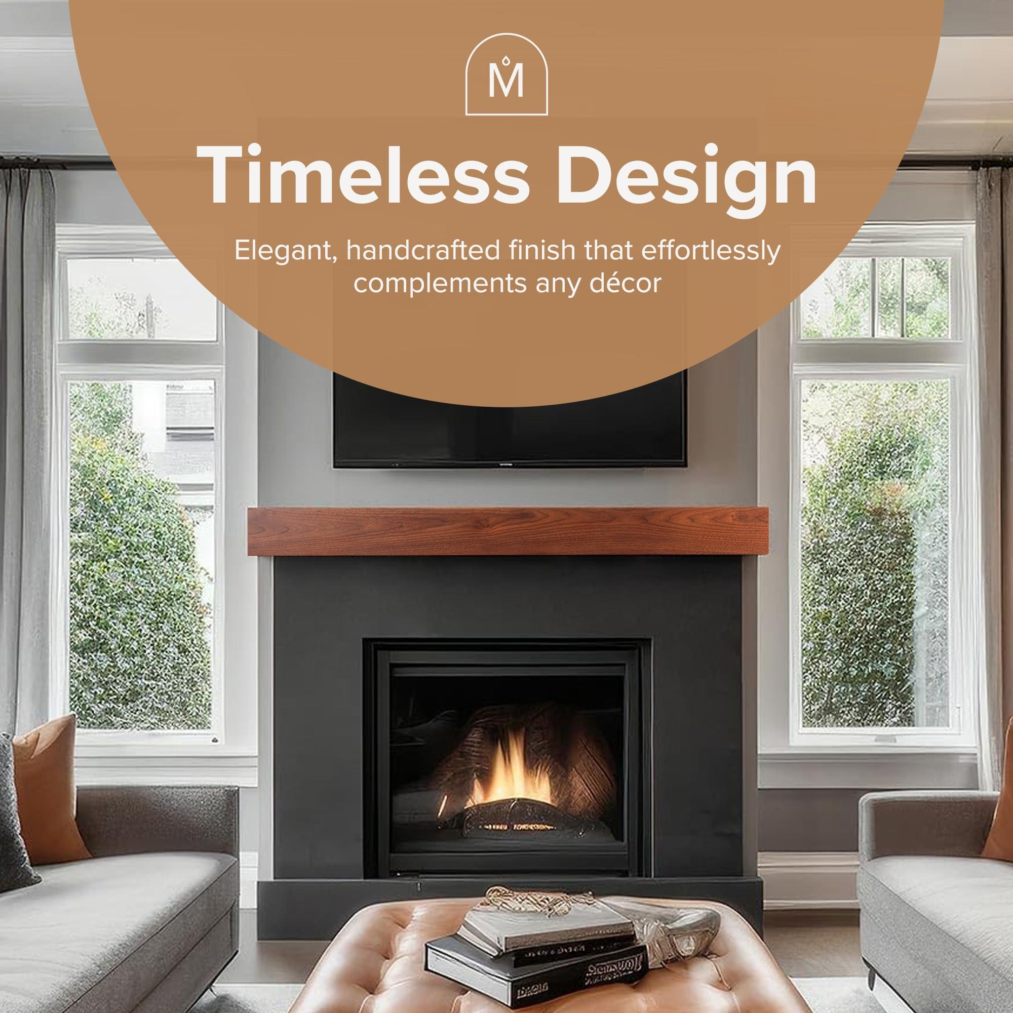 Modern Ember Modern Ember Walnut Creek 60 Inch Fireplace Mantel Shelf in Burnt Sienna - Durable 9\" Depth, Wall-Mounted Shelf with Smooth Finish and Close-Grain Details, Real Walnut Wood