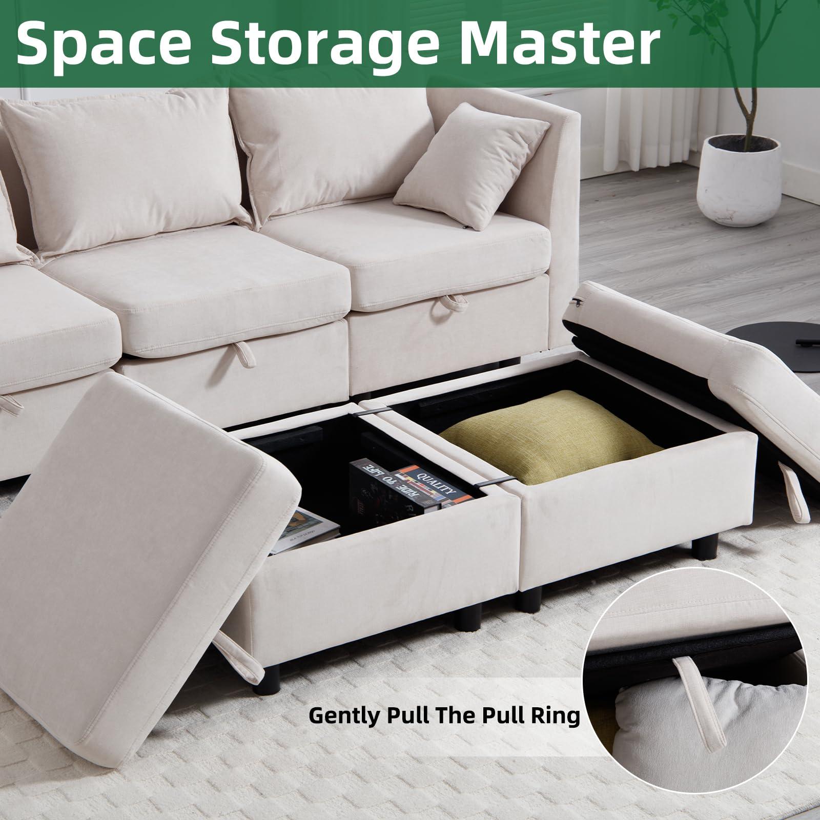 ESTRUCO Modular Sectional Sofa Convertible L U Shaped Sofa Couch with Storage, Comfy Cloud Sleeper Sectional Sofa Bed Set with Removable Back Cushions, Modern DIY Combination Couches for Living Room(Beige)