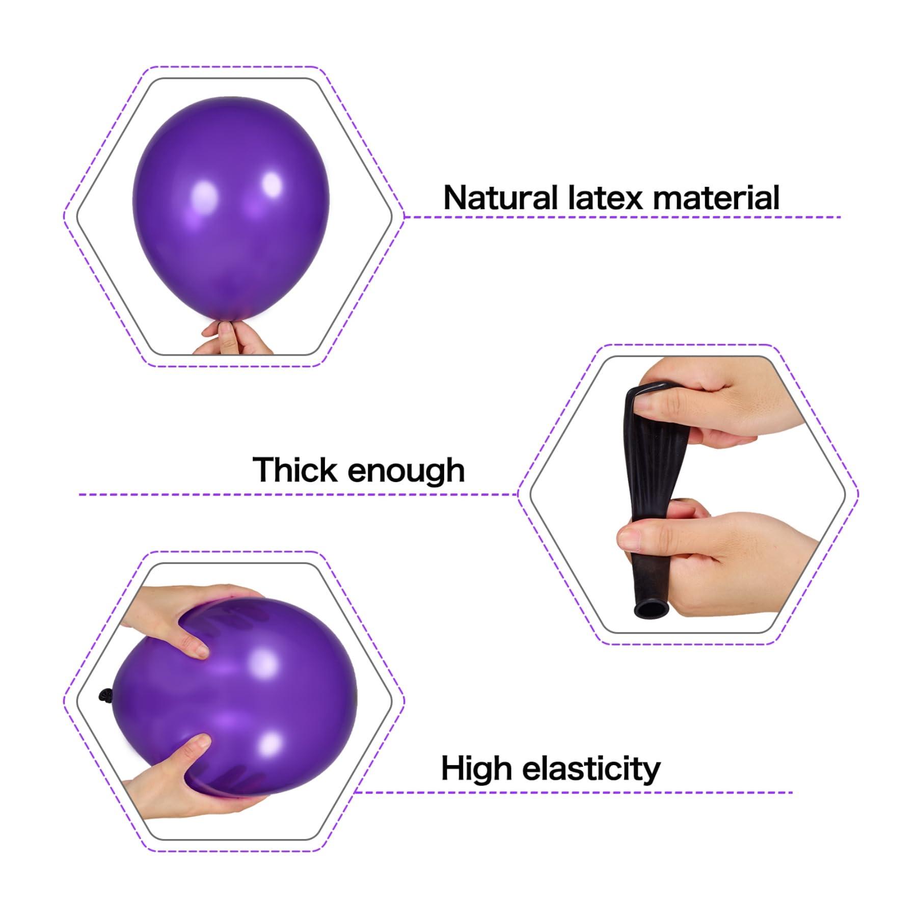 deiiom Dark Purple Balloon Arch Garland Kit-Black Balloon Latex Metallic Silver Metallic Purple Balloon 132Pcs for Baby Shower,Easter,HalloweenBirthdayGraduation,Christmas Party Decoration.