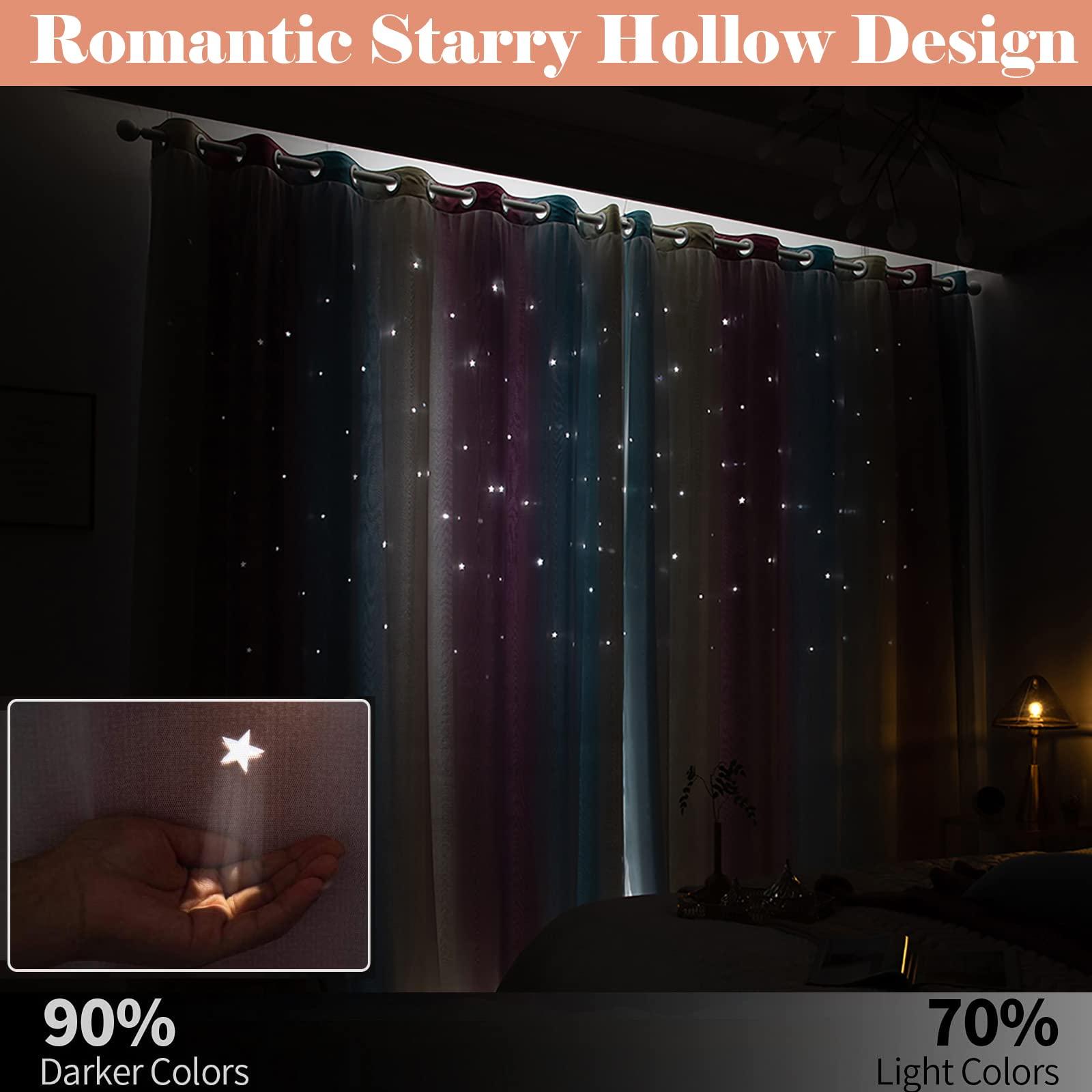 KTCLE Star Curtain Kids Curtains for Girls Bedroom Living Room Blackout Curtain Double Layer Star Cut Out Grommet Window Curtains 1 Panel,Gray,54x120 in
