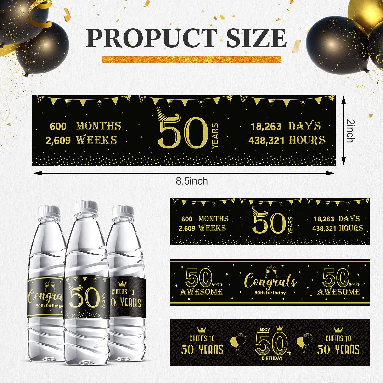 Tenare Tenare 39 Pieces 50th Decoration Labels Sticker 50th Black and Gold Water Bottle Labels Congrats for Wedding Anniversary Party Celebration Decoration Birthday Party Supplies