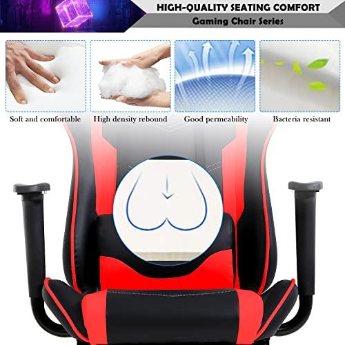 YIQIEDEY Gaming Chair, Video Game Chair, Cheap Computer Gaming Chair PU Leather High Back PC Gaming Chair Ergonomic Racing Swivel Office Desk Chair with Headrest and Lumbar Support for Adults Kids Red