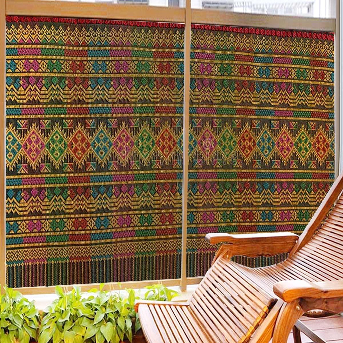 JinXiangRY Yellow Red Window Film, Vinyl Clings,Static Door Window Covering, Tinted Window Decals, Frosted Privacy, Self-Adhesive, Geometric Forms and Antique Retro Glass Films 27.6Wx47.2L-inch x2 Pcs