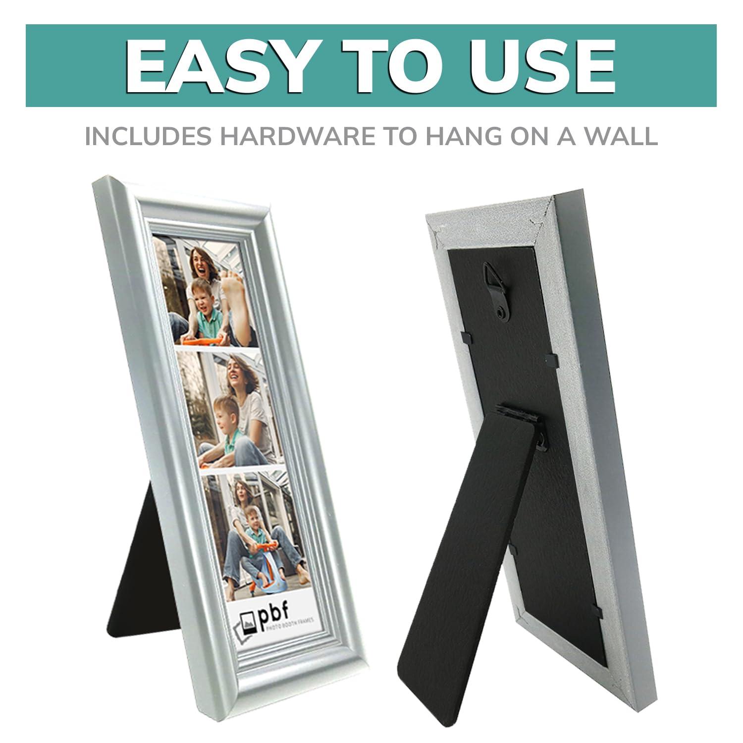 pbf PHOTO BOOTH FRAMES pbf PHOTO BOOTH FRAMES 2x6 Photo Strip Frame | 2 x 6 Photo Booth Strip Frame with Stand | Picture Frame for Photo Booth Strip | Premium Designer Photobooth Frame (Silver)