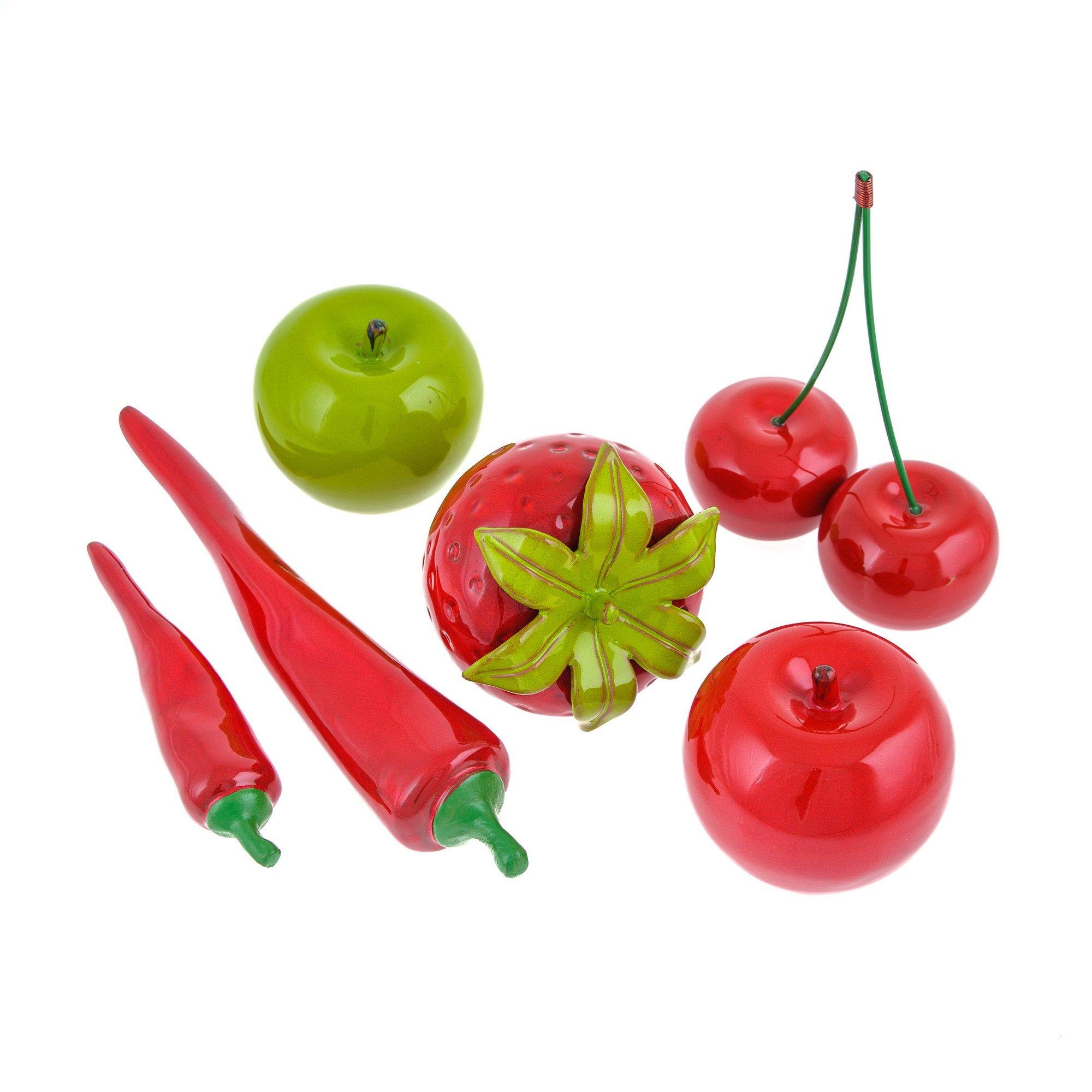 EliteCrafters EliteCrafters Modern Handmade Ceramic Large Double Red Cherry, Decor Ornament Artificial Fruit, Height 21cm (8.2\'\')