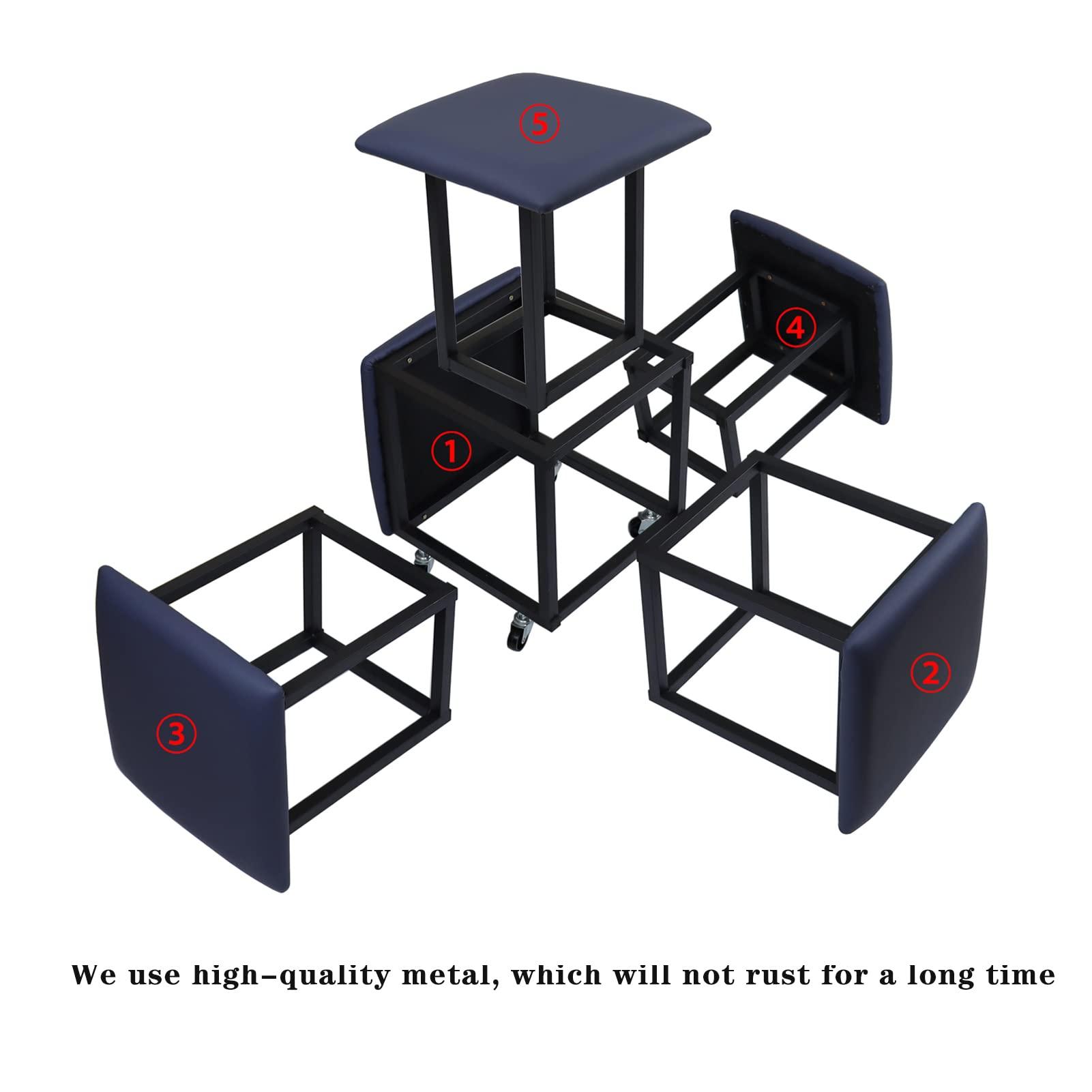 LUGSHIREE LUGSHIREE 5 in 1 Nesting Ottoman Cube Chair, Stackable Stools, Leather Square Ottoman Bench, Foot Stool with Wheels for Living Room,Dining Room 15.75x15.75x16.54 inches