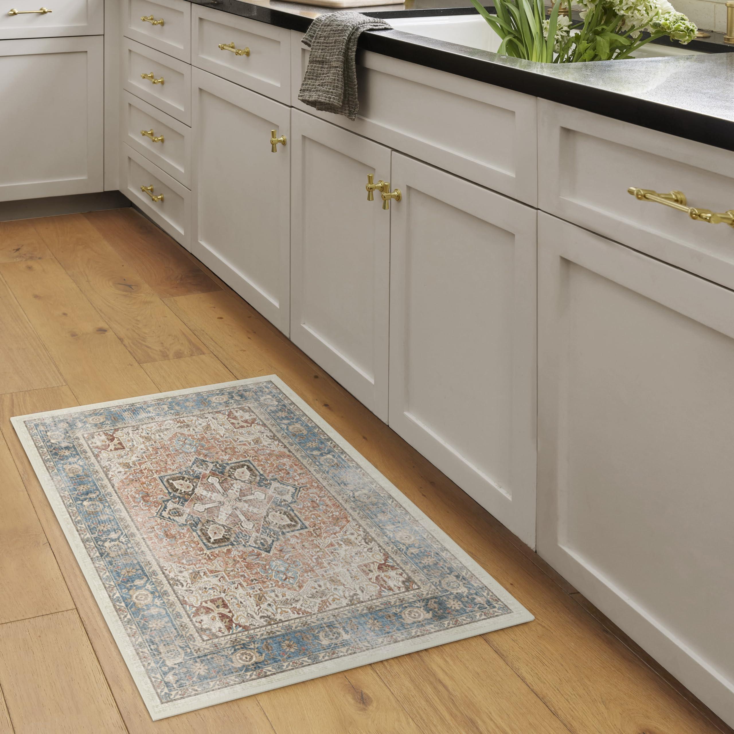 RUGGABLE Ruggable Washable 2x3 Area Rug, Kamran Coral, Premium Vintage Rugs for Living Room, Bedroom, Kitchen, Office, Classroom with Gripper Non Slip Pad